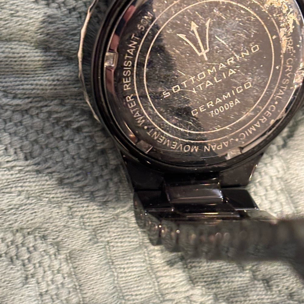 Sottomarino Italian Black Ceramic Watch with Crystal Accents - Picture 3 of 6